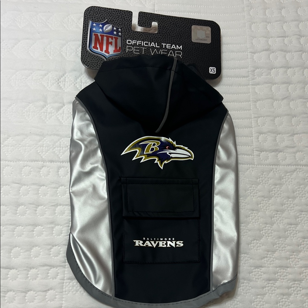 NFL Baltimore Ravens Black and Silver Rain Pet Jacket